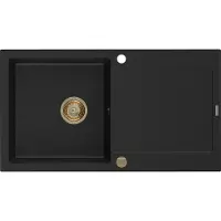 Mexen Leo Evier 1 bac en granit avec égouttoir 900 x 500 mm, Noir, siphon Gold - 6501901010-77-G