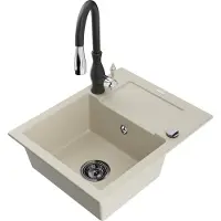 Mexen Enzo granit évier 1 avec égouttoir y compris mélangeur Savita, beige (6506-69-672601-70)