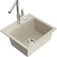 Mexen Évier 1 bac en granit Milo avec mitigeur Flora, beige (6505-69-670401-00)