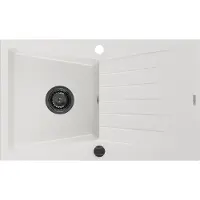 Mexen Cesar évier en granit 1 bac avec égouttoir 775 x 470 mm, blanc, siphon noir - 6514771010-20-B