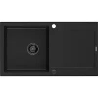 Mexen Leo Evier 1 bac en granit avec égouttoir 900 x 500 mm, Noir, siphon Noir - 6501901010-77-B