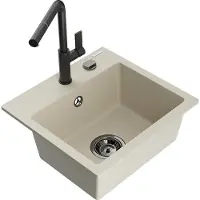 Mexen Évier 1 bac en granit Milo avec mitigeur Flora, beige (6505-69-670401-70-B)