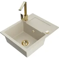 Mexen Enzo Évier en granit 1 bac avec égouttoir et mitigeur Rita, Beige - 6506-69-670300-50