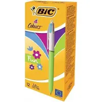 BIC 4 Couleurs Fun Stylos-Bille Rétractables Pointe Moyenne (1,0 mm) - Bleu Pastel, Boîte de 12