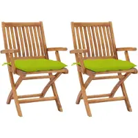 vidaXL Chaises de jardin 2 pcs. avec coussins vert clair en teck massif