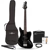 Gear4Music Seattle Short Scale Bass Guitar + 15W Amp Pack Black