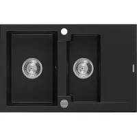 Mexen Gaspar évier en granit 1,5 bac avec égouttoir court 737 x 475 mm, Noir - 6507731505-77