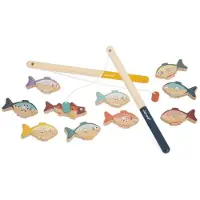 Janod Jeu de pêche à la ligne - - J03063 - Bois FSC - 10 poissons colorés - 2 cannes aimantées