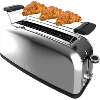 Cecotec Grille-pain vertical Toastin' Time 850 Inox, 850W, avec deux fentes longues et une fente large de 3,8 cm, et système de levier supérieur