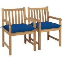 vidaXL Chaises de jardin 2 pcs. avec coussins bleus teck massif