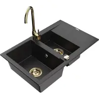 Mexen Gaspar évier en granit 1,5 bac avec égouttoir et mitigeur Telma, Noir - 6507-77-670200-50