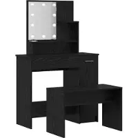 vidaXL Ensemble de table de maquillage LED, 2 pièces, noir, imitation chêne, matériau composite