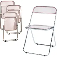 En.casa Chaise pliante 'Pornainen' set de 4 pièces structure acier Rose, transparent