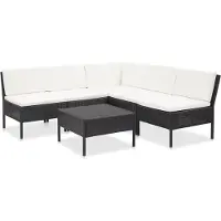 vidaXL Ensemble de salon de jardin 6 pièces avec coussins Poly rotin noir