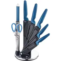 Michelino Set de 8 couteaux professionnels Bloc de couteaux très haute qualité auto-affûtant Set de couteaux de cuisine Couteau de chef bleu