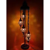 Halay Lampadaire mosaïque turc - Fait main - Authentique - 5 bulbes - Éléments de Pâques marron - Hauteur 120 cm