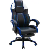 CLP Chaise de bureau Clovis similicuir noir/bleu