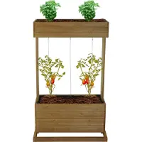 Famanu Jardinière surélevée MCW-L72, bac à plantes, tuteur, pot de fleurs, 145 x 85 x 50 cm, pour l'extérieur, en bois de sapin , marron