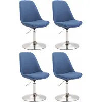 CLP - Ensemble de 4 chaises de salle à manger Maverick, revêtues en tissu, pivotantes et à hauteur réglable, de couleur bleue, avec une structure chromée