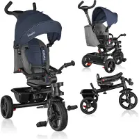Lionelo Haari Tricycle bébé avec guidon Poussette bébé Bleu