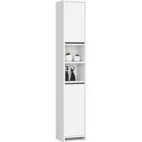 Akord Étagère de Salle de Bain Uni Blanche 2 Portes 4 Niveaux 180 cm