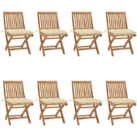 vidaXL Chaises de jardin pliantes avec coussins 8 pcs. Bois massif teck
