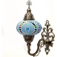 Halay Applique murale de style marocain avec mosaïque turque, multicolore, turquoise, hauteur 28 cm, douille E14