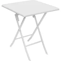 Relaxdays Table de jardin pliable BASTIAN de , carrée, H x L x P : 74 x 61,5 x 61,5 cm, métal, plastique, aspect rotin, blanc