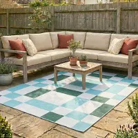 FRAAI Tapis d'intérieur et d'extérieur rétro - Pop Cubes Vert | 230x330 cm | Rectangulaire | Tissage plat