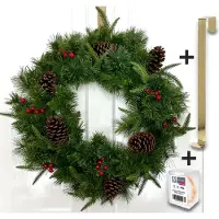 Meisterhome Couronne de Noël : 50/60 cm de pur plaisir de Noël - avec crochet de suspension et 50 lumières LED es, Taille:50 cm