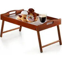 Kadax table de lit "Solia", en bois de pin, plateau de service, plateau repas, table pour ordinateur portable, brun