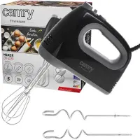 Camry Batteur électrique CR 4220, 750 W, 2 fouets et 2 crochets en acier inoxydable, 5 vitesses + turbo, noir