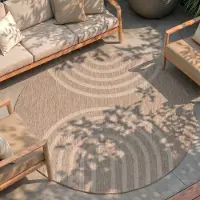 FRAAI Tapis d'intérieur et d'extérieur rond - Sierra Arches Beige/Crème | Ø 120 cm | Rond | Tissage plat