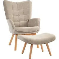 HOMCOM Fauteuil à oreilles avec repose-pieds, fauteuil relax, fauteuil rembourré aspect velours côtelé, gris