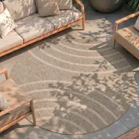 FRAAI Tapis d'intérieur et d'extérieur rond - Sierra Curves Beige/Crème | Ø 120 cm | Rond | Tissage plat