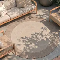 FRAAI Tapis d'intérieur et d'extérieur rond - Sierra Border Crème/Beige | Ø 160 cm | Rond | Tissage plat