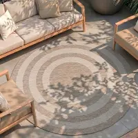 FRAAI Tapis d'intérieur et d'extérieur rond - Sierra Frame Beige/Crème | Ø 230 cm | Rond | Tissage plat