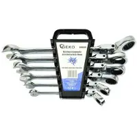 GEKO Jeu de clés à cliquet combinées avec cliquet et articulation 6pcs 8 - 19mm