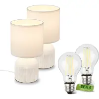 Briloner Lampe de table en céramique blanche avec 2x LED E14 goutte 2,5W 525lm 3000K EEK A abat-jour tissu