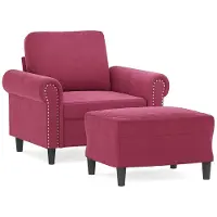 vidaXL Fauteuil avec pouf vin rouge 60 cm velours