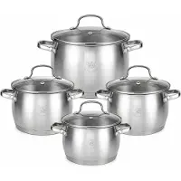 ROYAL SWISS Batterie De Cuisine Royal Swiss ¿ 8 Pièces ¿ Acier Inoxydable ¿ Avec Couvercles En Verre ¿ Tous Feux ¿ Passe Au Lave-Vaisselle