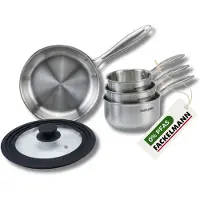 Fackelmann Batterie de cuisine avec 1 poêle 26 cm et 2 casseroles 14/18 cm avec 1 couvercle de cuisson universel sans PFAS Vita3