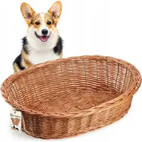 Kadax lit pour chiens et chats en osier, lit pour animaux domestiques en couleur naturelle, lit pour chiens (15x65x50cm)