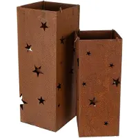 Viana Lot de 2 bougeoirs en métal 40cm/50cm, aspect rouillé, Noël, motif d'étoiles