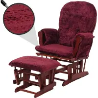 Mendler Fauteuil relax HWC-C76, fauteuil à bascule Fauteuil à bascule avec pouf Tissu/Textile chenille (465g/m²) bordeaux, piètement foncé