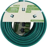 Kinzo Gartenschlauch Set 30 Meter - Tuyau d'eau 14mm (1/2") max. 6Bar - avec 3 raccords et 1 embout de pulvérisation - Convient pour les arroseurs de jardin - vert