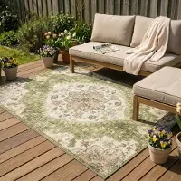 FRAAI Tapis d'extérieur vintage - Santo Mandala Vert | 230x330 cm | Rectangulaire |