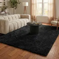 NATURL. Tapis shaggy - Blaze Noir | 160x230 cm | Rectangulaire | Pile haute