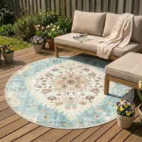 De Onlinewinkelier b.v. Volero - Tapis intérieur et extérieur - Santo Mandala Bleu Clair - Ø 200 cm