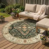 FRAAI Tapis d'extérieur rond vintage - Santo Flora Vert Foncé | Ø 120 cm | Rond |